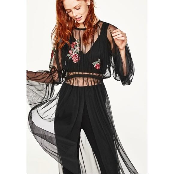 ZARA Sequin Black Tulle Overlay Dress Party Club Festival Rave Boho WhimsyGoth - Picture 7 of 12